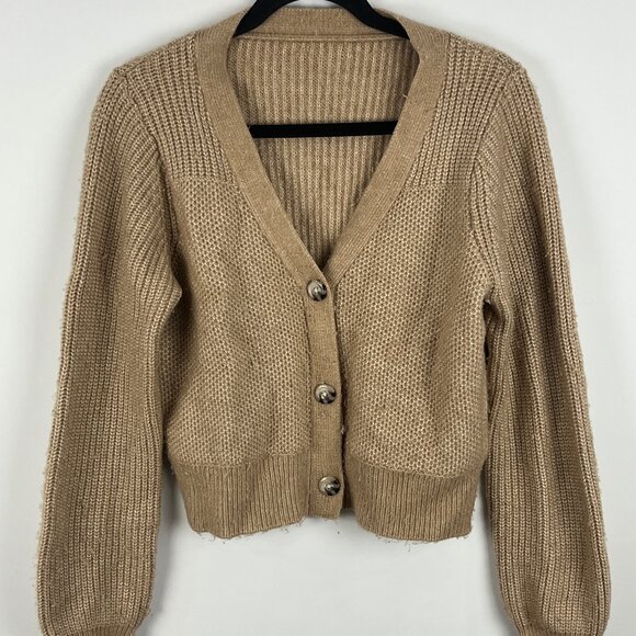 Unbranded Short Button Cardigan Size M Beige Long Sleeve V Neck Stretch Acrylic - Picture 1 of 8